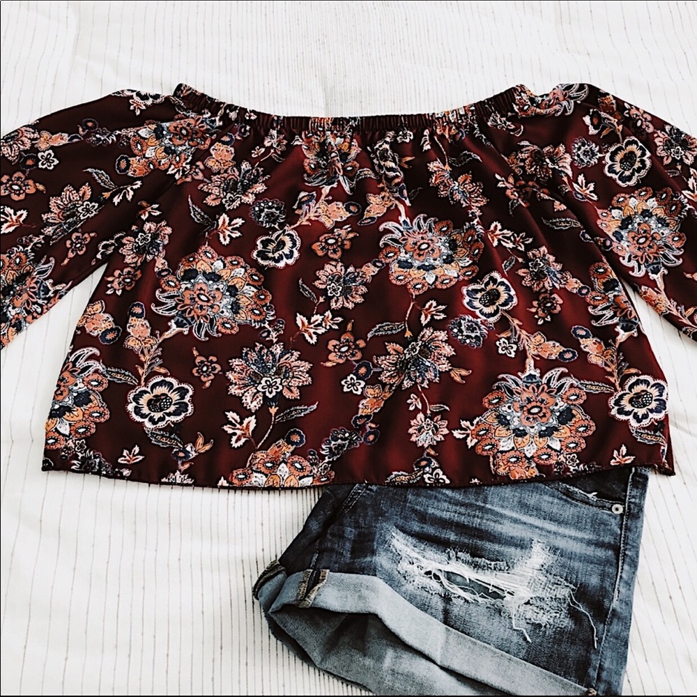 Maroon Floral Off the Shoulder Top